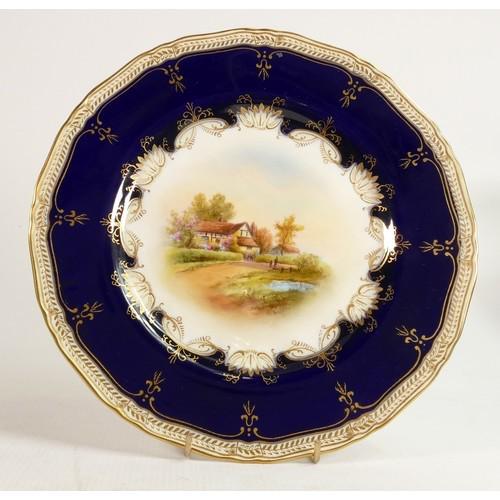 Royal Worcester hand painted cottage scene design plate, signed R Rushton & H Davis. Blue backstamp,: Royal Worcester hand painted cottage scene design plate, signed R Rushton & H Davis. Blue backstamp, diameter 27cm.