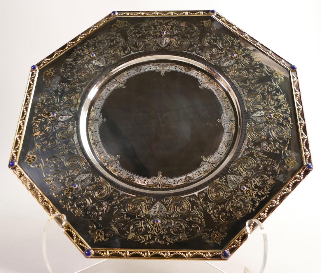 De Lamerie fine silver plate and part gilt layplate / tray, specially made high end quality item, (1 of 2)