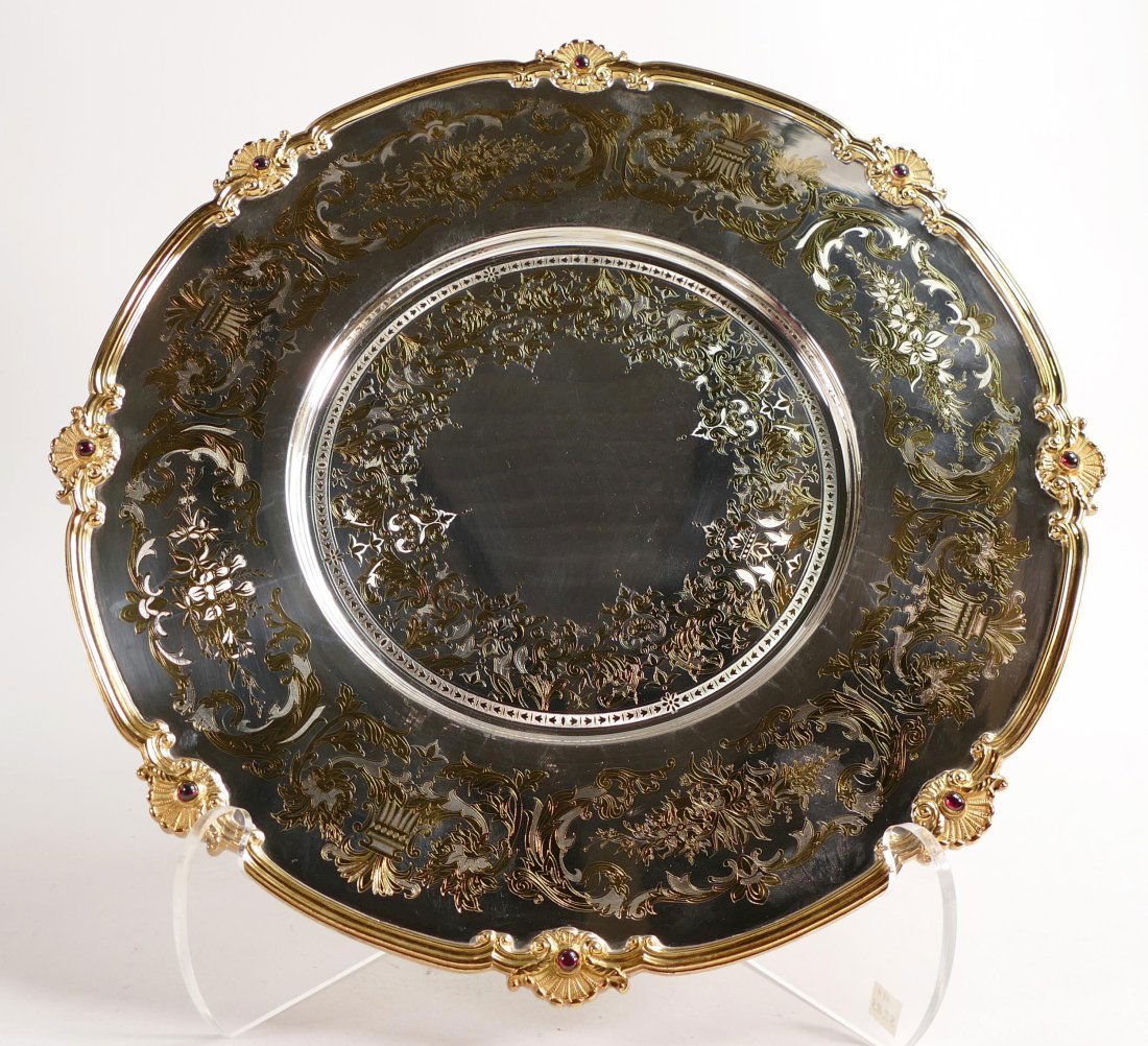 De Lamerie fine silver plate and part gilt layplate / tray, specially made high end quality item, (1 of 2)