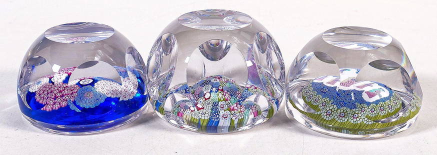 Three Whitefriars glass Millefiori paperweights. (3): Three Whitefriars glass Millefiori paperweights. (3)