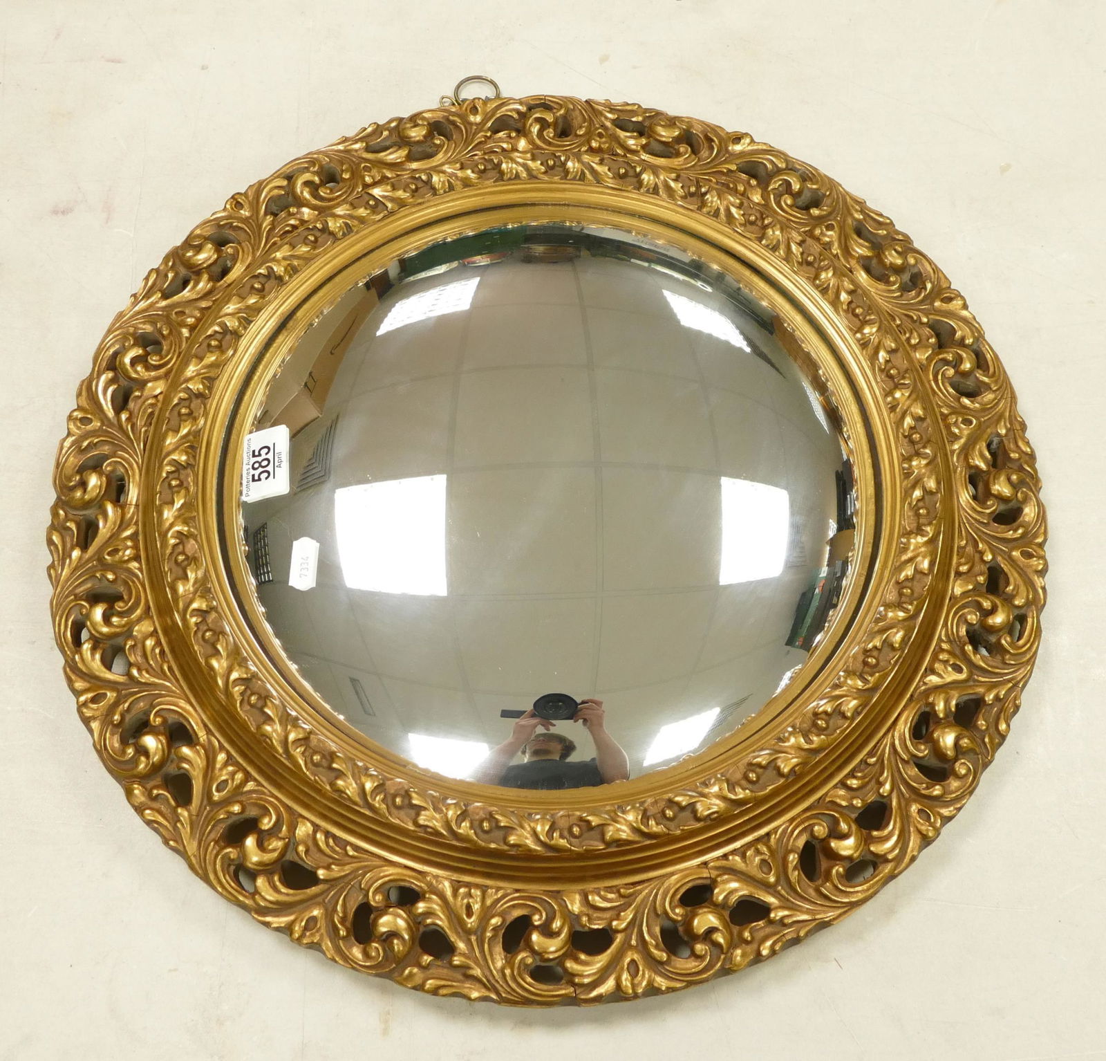 Circular Gold Effect Convex wall mirror, diameter 52cm (1 of 1)