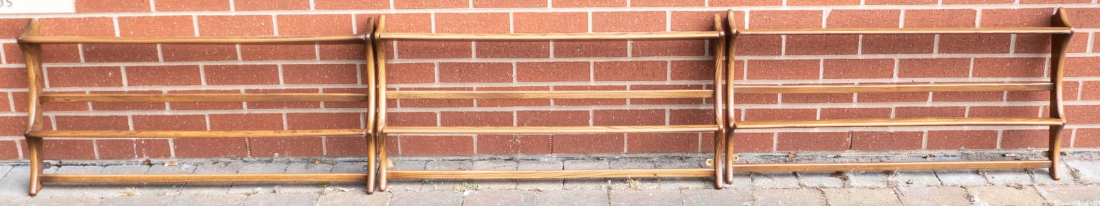 Ercol mid century light wood plate racks, length 96cm & height 50cm (3): Ercol mid century light wood plate racks, length 96cm & height 50cm (3)