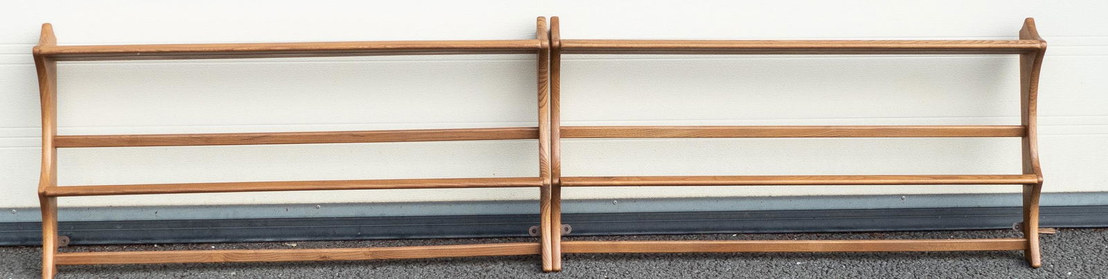 Ercol mid century light wood plate racks, length 96cm & height 50cm (2): Ercol mid century light wood plate racks, length 96cm & height 50cm (2)