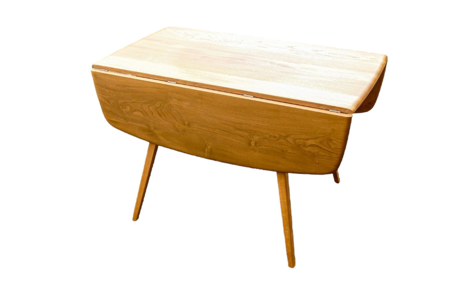 Late 20th century Light coloured Ercol drop leaf dining table, open length 128cm, depth 112cm &: Late 20th century Light coloured Ercol drop leaf dining table, open length 128cm, depth 112cm & height 71cm