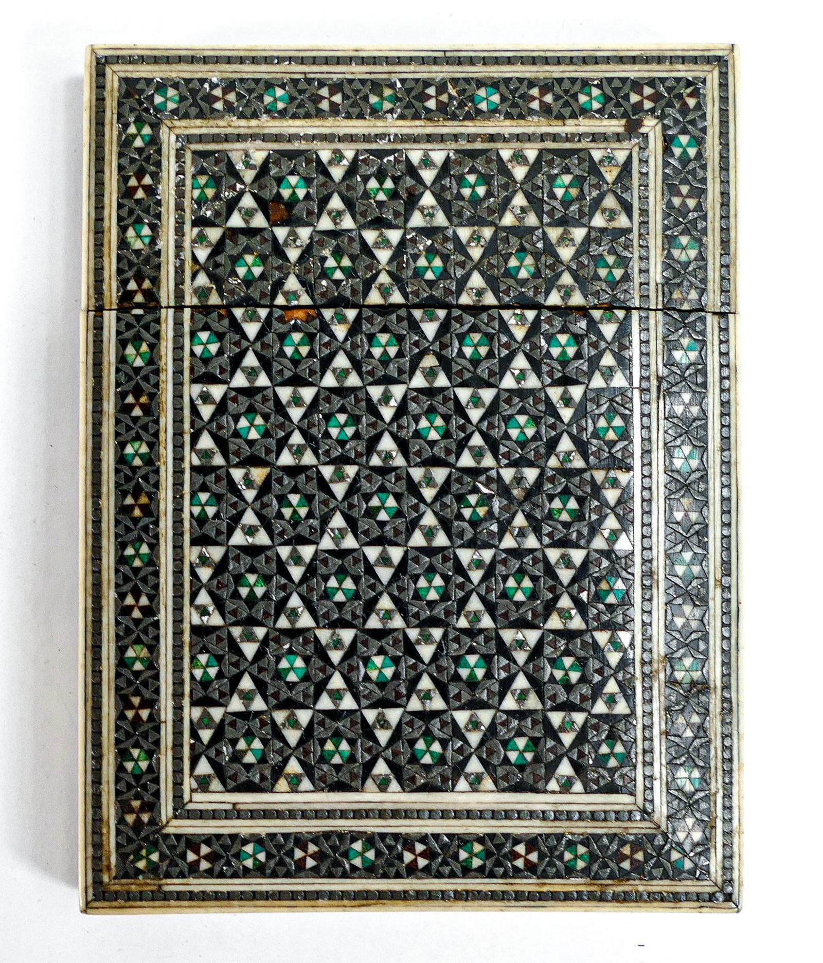 19th century inlaid card case & earlier folding book fire cover, tallest 15cm (2) (1 of 7)