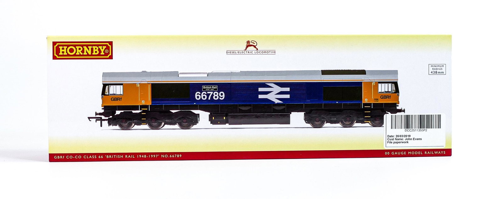 Model train - R3748 Hornby Class 66 66789 British Rail 1948-1997 in BR Blue Livery Large Logo: Model train - R3748 Hornby Class 66 66789 British Rail 1948-1997 in BR Blue Livery Large Logo Livery, boxed.