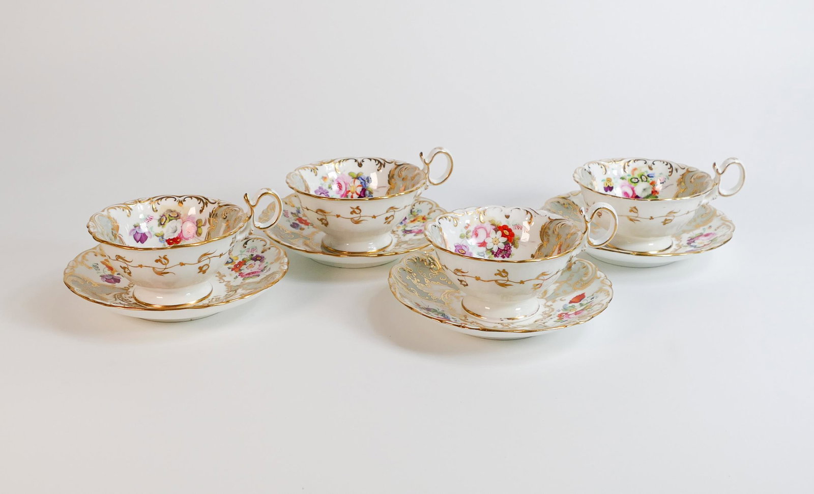 19th century hand decorated Coalport Adelaide pattern cups & saucers (8): 19th century hand decorated Coalport Adelaide pattern cups & saucers (8)