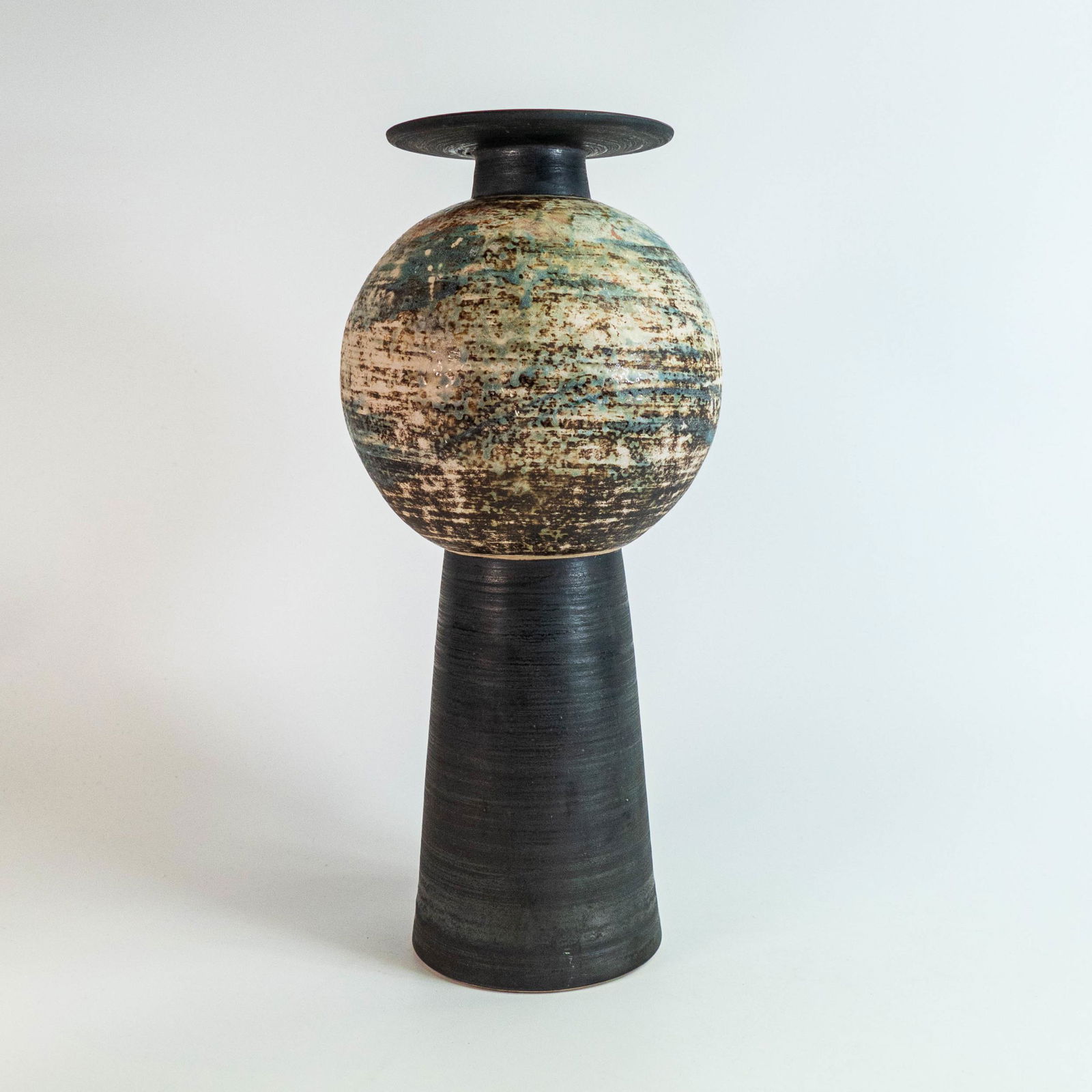 Isabella Pope Studio Pottery large Planet Pot vase, experimental form and glazes. Signed & dated (1 of 4)
