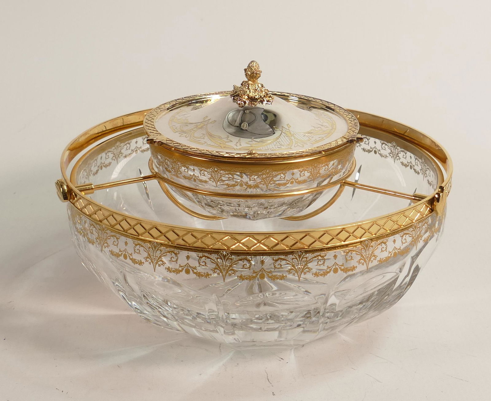De Lamerie cut glass crystal & gilt metal 2 tier  Caviar bowl, in presentation bag, specially made (1 of 2)