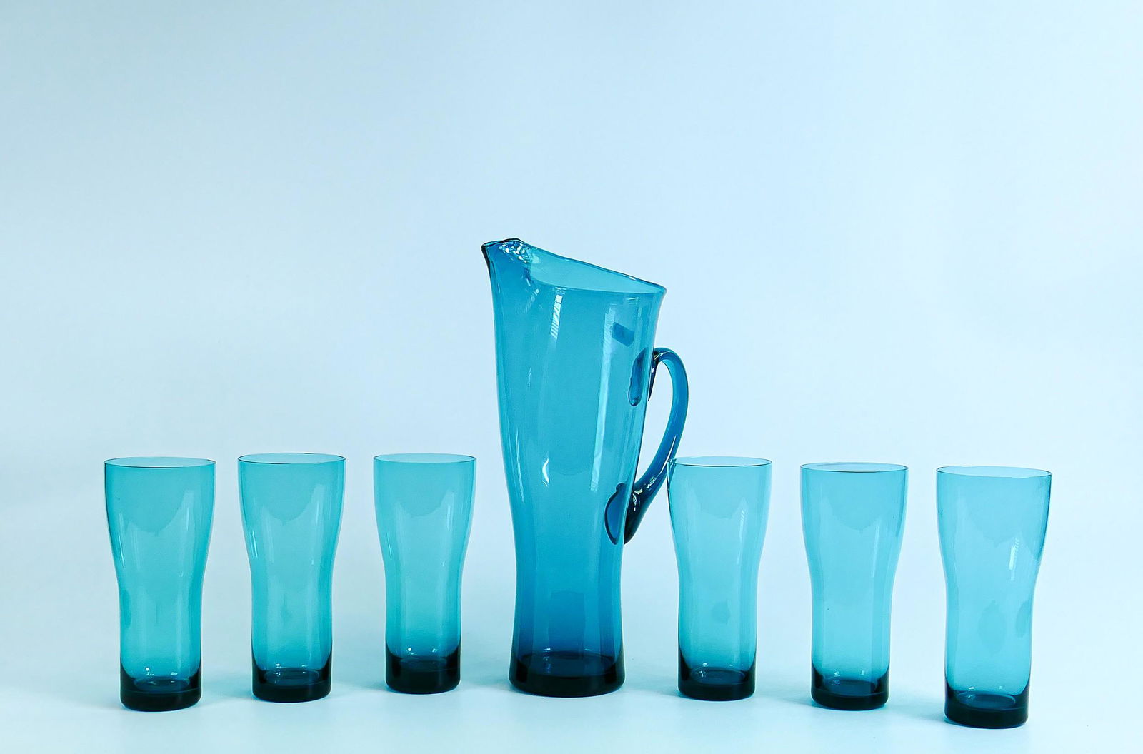 Whitefriars blue glass Lemonade set including jug & six glasses (7) (1 of 1)