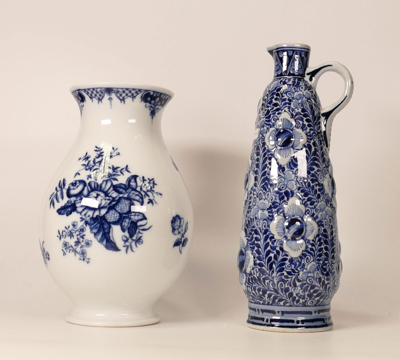Royal Worcester blue & white vase ( height 21.5cm) together with Delft floral decorated jug ( height (1 of 1)