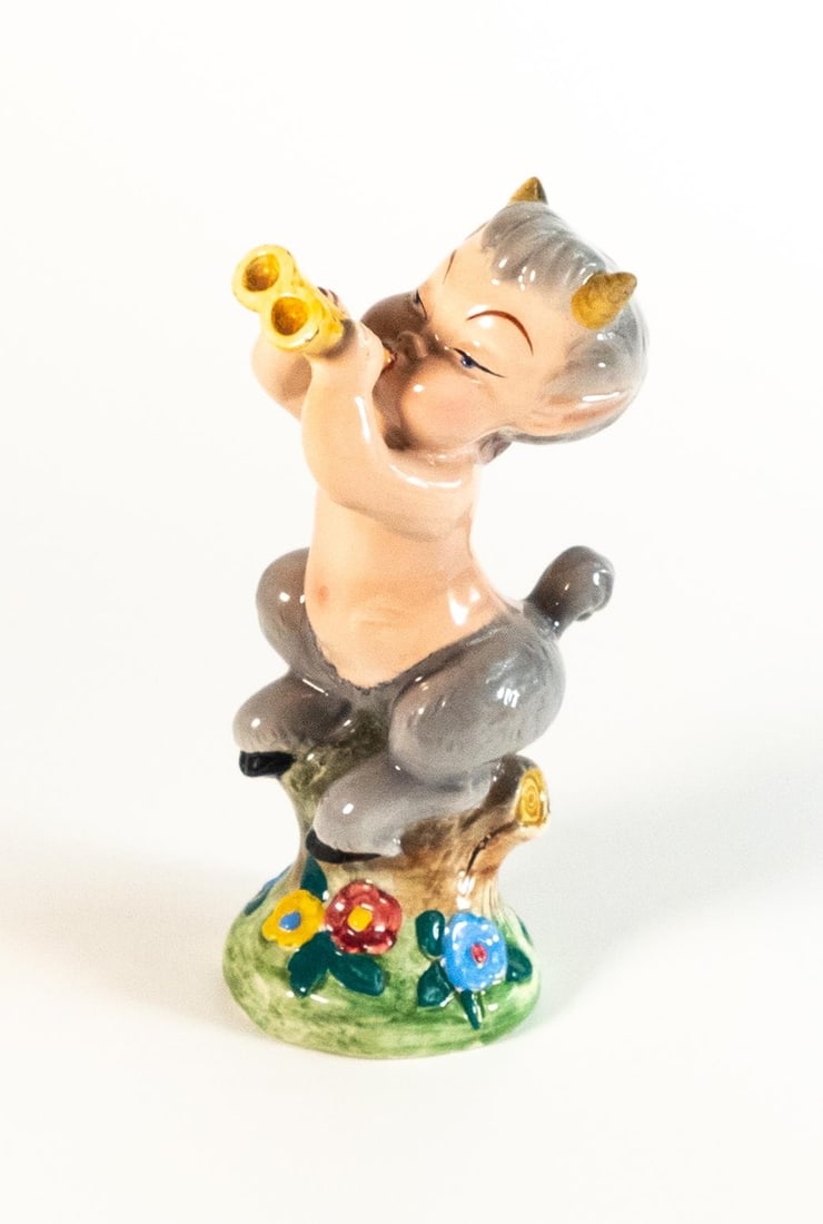 Ugo Zaccagnini (1868 - 1937), Disney Fantasia figure of a Satyr with Pipes atop a tree stump. Base (1 of 4)