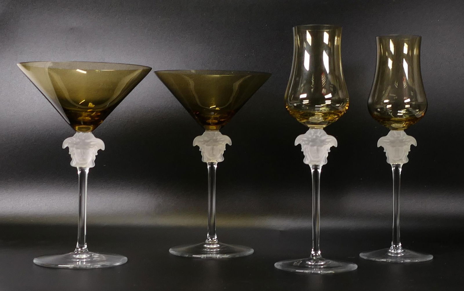 Rosenthal for Versace Medusa head glass Ochre Martini glasses & two boxed Port glasses, tiny chip to (1 of 3)