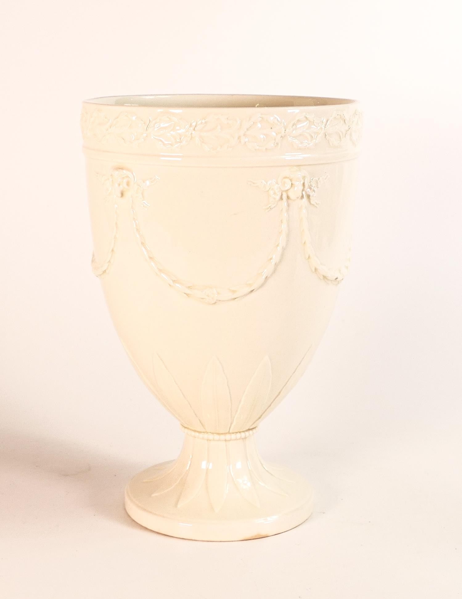 Wedgwood Prestige Creamware footed vase, dated stamped 1953 with swags & rams head decoration, (1 of 4)