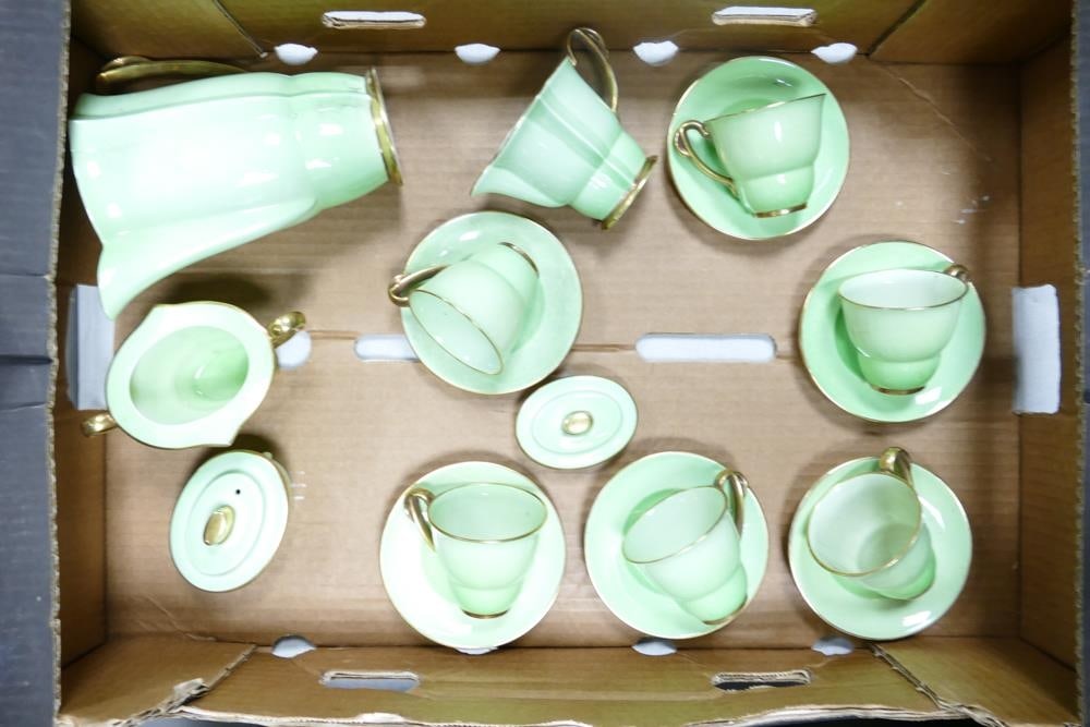 Art Deco Carltonware Fading Green Coloured Coffee Set: Art Deco Carltonware Fading Green Coloured Coffee Set