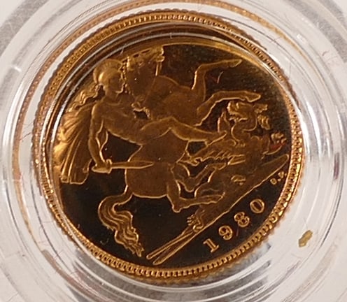 Proof Half Gold Sovereign, Elizabeth II, Royal Mint,dated 1980, in leather case. (1 of 1)