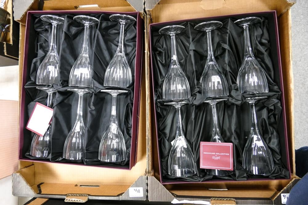 2 Boxed sets of Six Stuart Crystal Red House Collection Wine Glasses (2 trays ): 2 Boxed sets of Six Stuart Crystal Red House Collection Wine Glasses (2 trays )