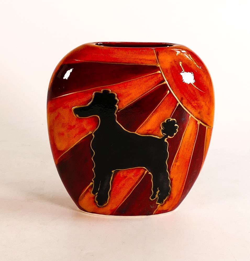 Anita Harris Deco Dog Poodle sunburst purse vase. Gold signed to base. Height 12cm: Anita Harris Deco Dog Poodle sunburst purse vase. Gold signed to base. Height 12cm