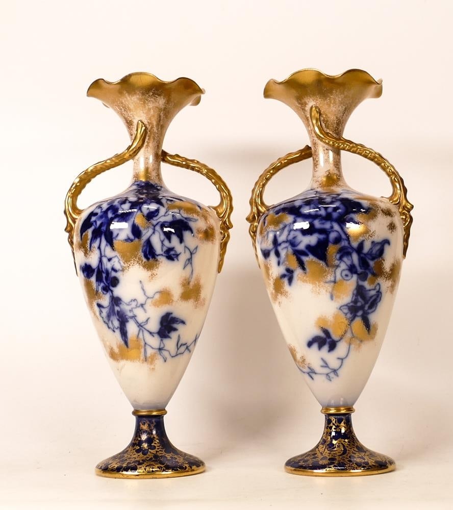 A Pair of Carltonware Wiltshaw & Robinson Ivory Twin Handled Baluster Vases in the Catalpa Pattern, (1 of 1)