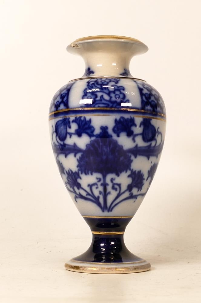 Moorcroft, Macintyre & Co Baluster Vase in Flow Blue and Gilt Patterns. Height: 15.3cm: Moorcroft, Macintyre & Co Baluster Vase in Flow Blue and Gilt Patterns. Height: 15.3cm