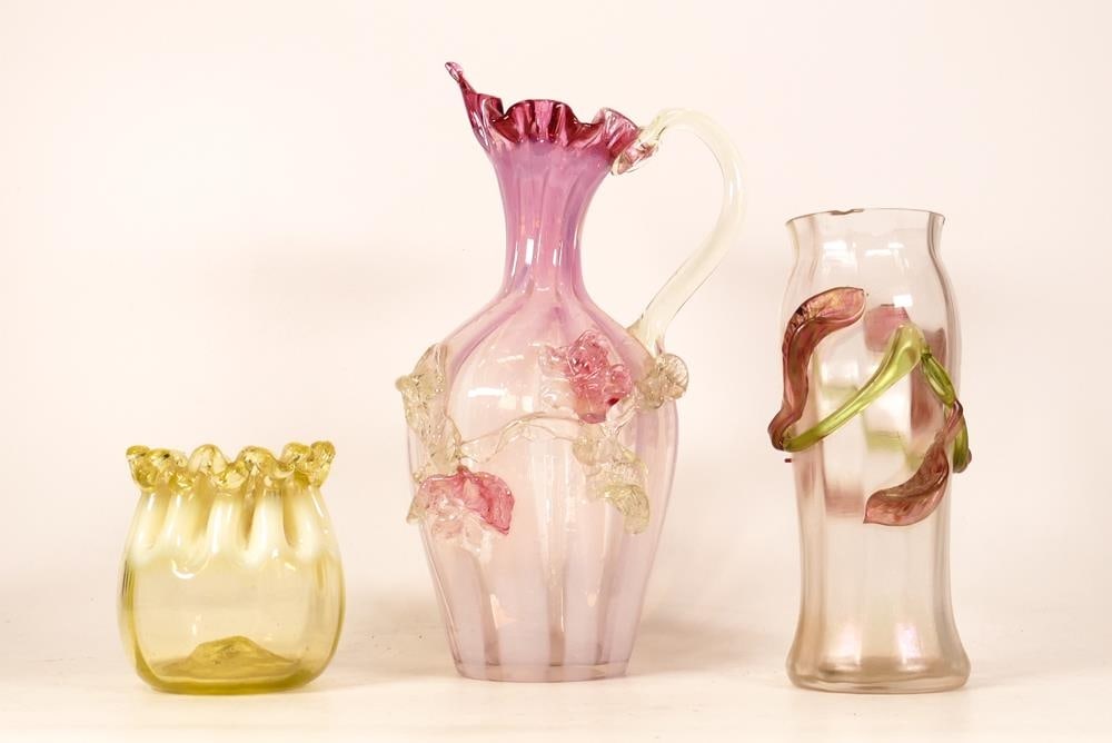 Three Victorian Vaseline Glass items including large jug (a/f), Vase & Uranium Glass pot, tallest (1 of 1)