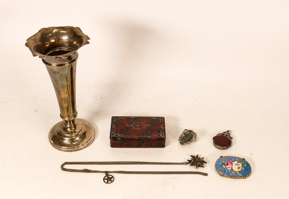 A Collection of items to include Solid Silver Posy Vase, Silver Carnelian Watch Fob, Filigree (1 of 1)