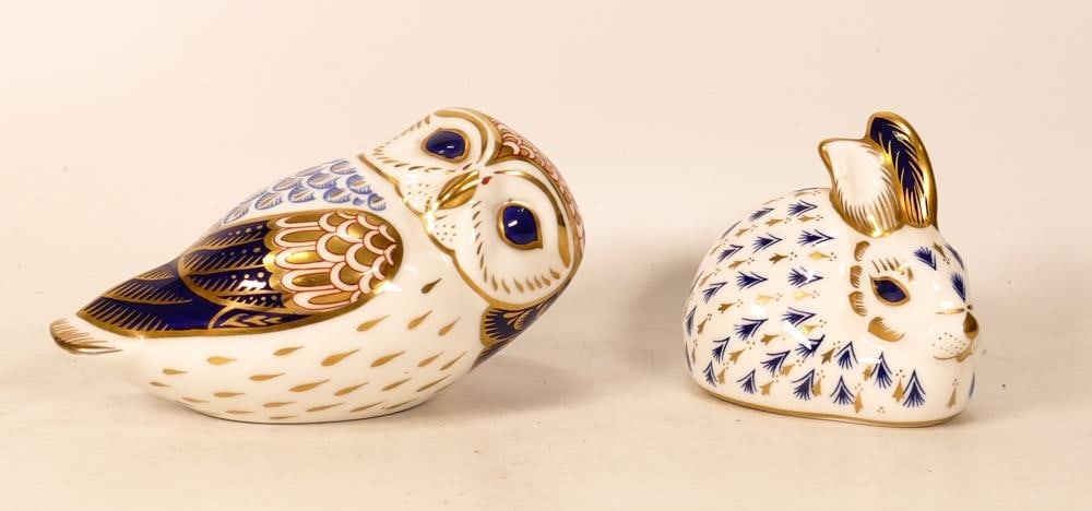 Royal Crown Derby paperweights to include Imari owl and Rabbit. Both gold stoppers (2) (1 of 1)