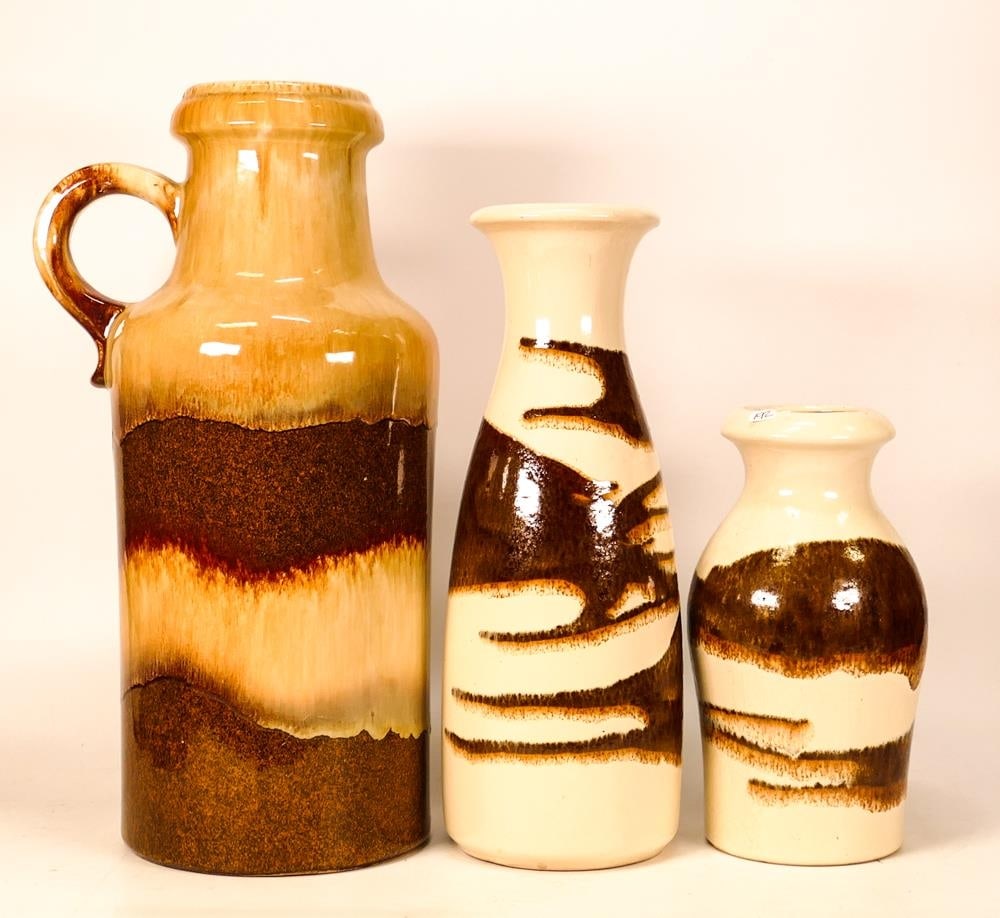 A collection of mid Century Style items to include West German banded cylindrical Jug - 407-35 -: A collection of mid Century Style items to include West German banded cylindrical Jug - 407-35 - 36cm tall. Scheurich-Keramik West German vase - 208-21 - 21cm tall & 3. Scheurich-Keramik West German v