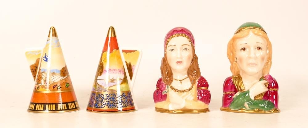 A collection of Royal Worcester candle snuffers to include Romeo & Juliet & Commemorative Sails at: A collection of Royal Worcester candle snuffers to include Romeo & Juliet & Commemorative Sails at Sea & Swallows at Dusk, tallest 8.5cm(4)