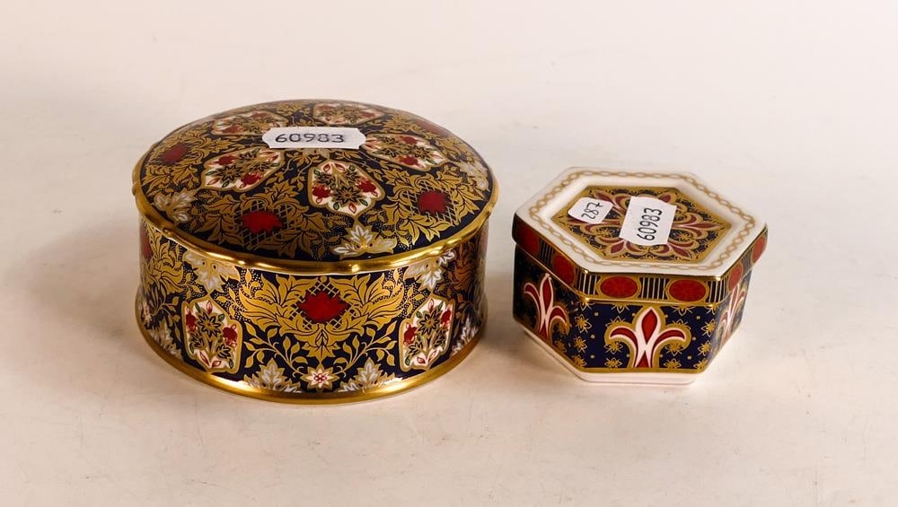 Lynton Porcelain Hamilton Imari & Royal Crown Derby Hexagon A.1297 Trinket boxes. (2): Lynton Porcelain Hamilton Imari & Royal Crown Derby Hexagon A.1297 Trinket boxes. (2)