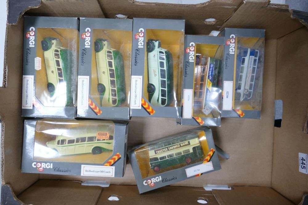 A collection of Boxed Corgi Classics Model Buses including AEC 599/7, 599/4 599/2, Bedford Type OB (1 of 1)