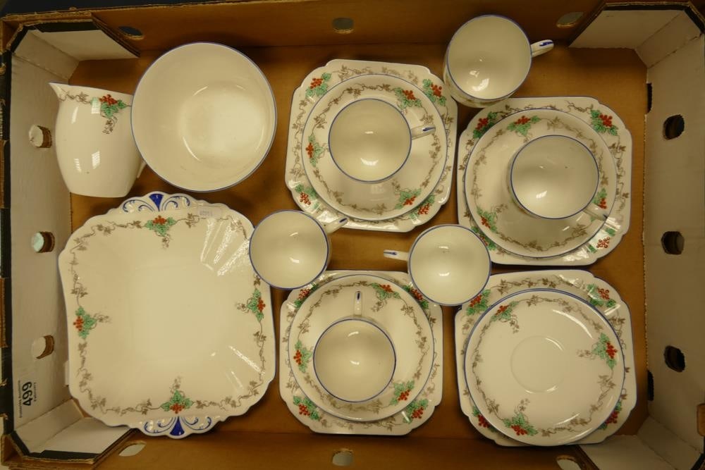 Shelley Empire shape leaves and berries, 52093 21 piece tea set, to include 6 trio's, milk jug, (1 of 1)