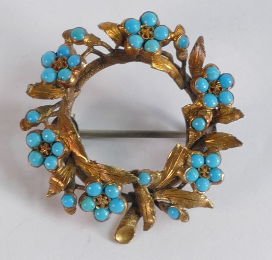 High carat gold and turquoise 19th century brooch.  Not hallmarked but tested as higher carat 15ct / (1 of 1)