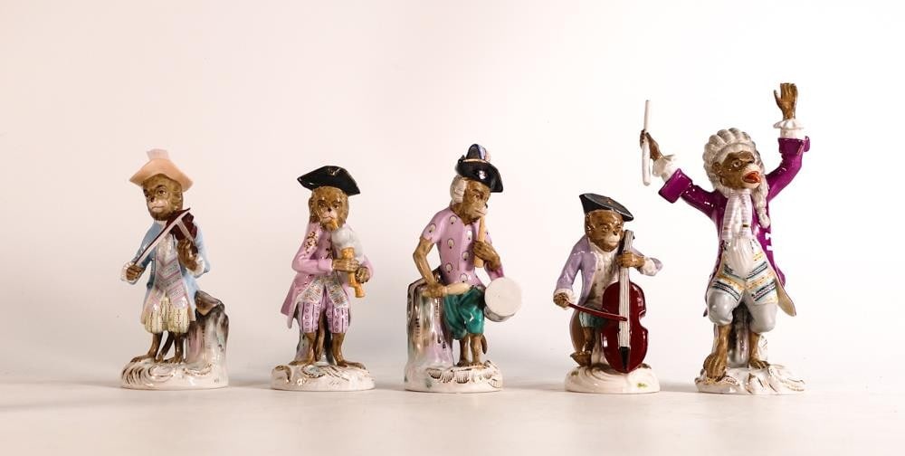 A Collection of Meissen or similar Monkey Band figurines. (5) (1 of 3)