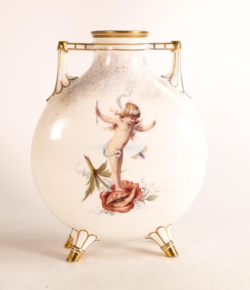 Minton Moon Flask, painted & signed Antonin Boullemier, decorated with images of Putti, height: Minton Moon Flask, painted & signed Antonin Boullemier, decorated with images of Putti, height 23.5cm - restored top rim.