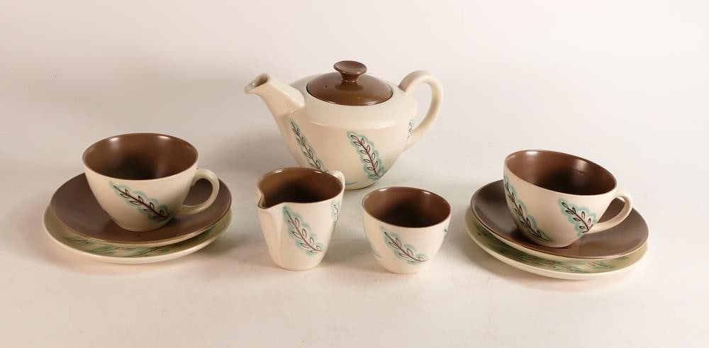 Poole Pottery freeform tea for two set. (9): Poole Pottery freeform tea for two set. (9)