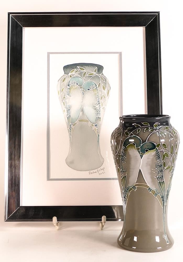 Moorcroft Ceylan vase and matching watercolour. Vase marked Trial 7/2/22 and water colour signed by (1 of 3)