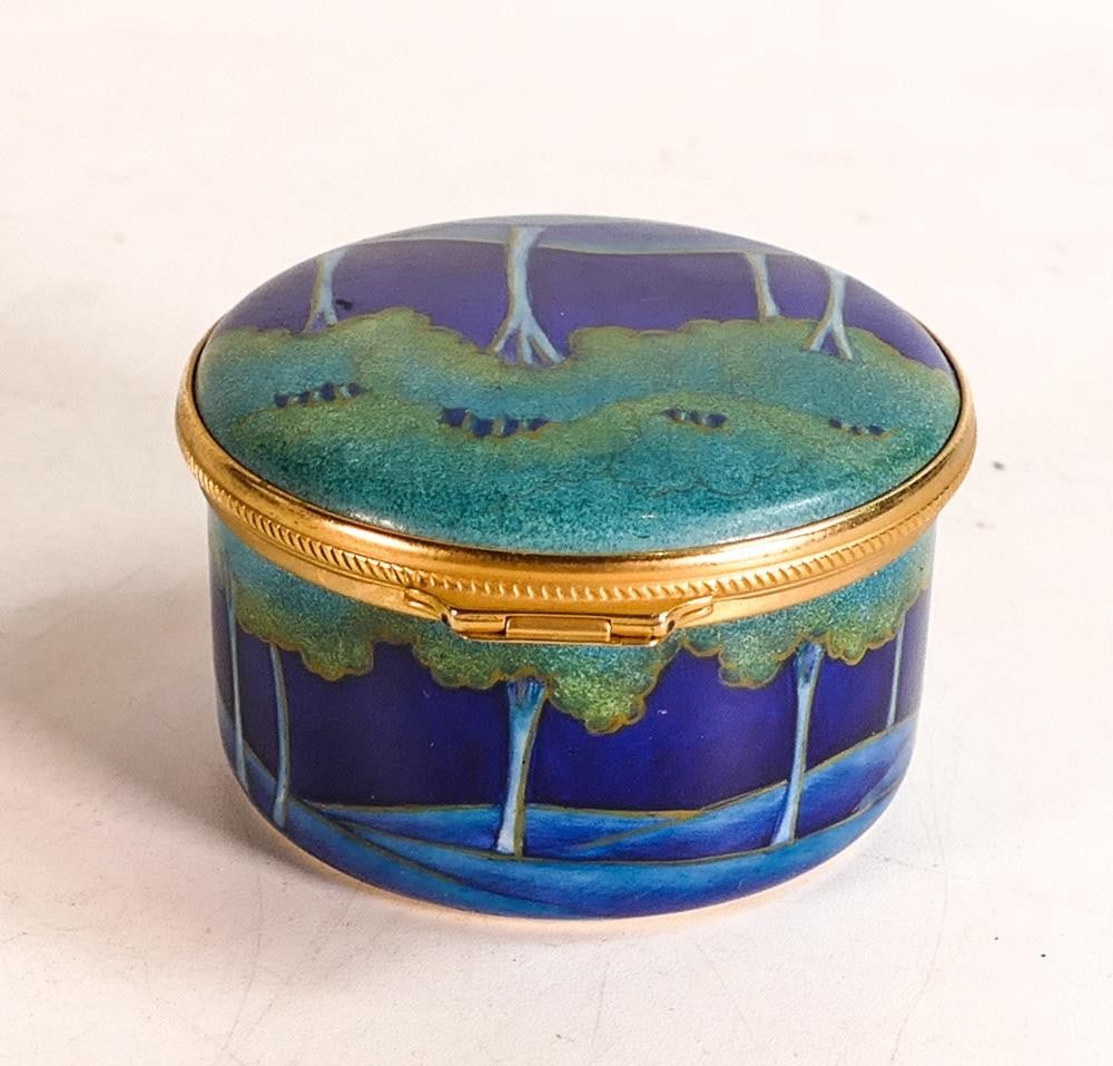 Moorcroft Moonlit enamelled circular box. Height 3.5cm, diameter 5.5cm: Moorcroft Moonlit enamelled circular box. Height 3.5cm, diameter 5.5cm