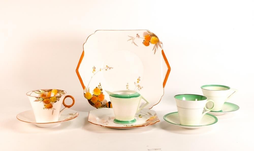 Shelley W12255 Regent shaped trio & sandwich plate together with W12733 pattern Regent shaped cup &: Shelley W12255 Regent shaped trio & sandwich plate together with W12733 pattern Regent shaped cup & saucer, Eve shaped cup & saucer (9)