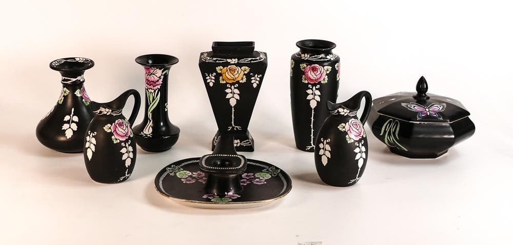 A collection of Shelley Black Rosata & similar pattern items to include candlestick, vases, jugs & (1 of 1)