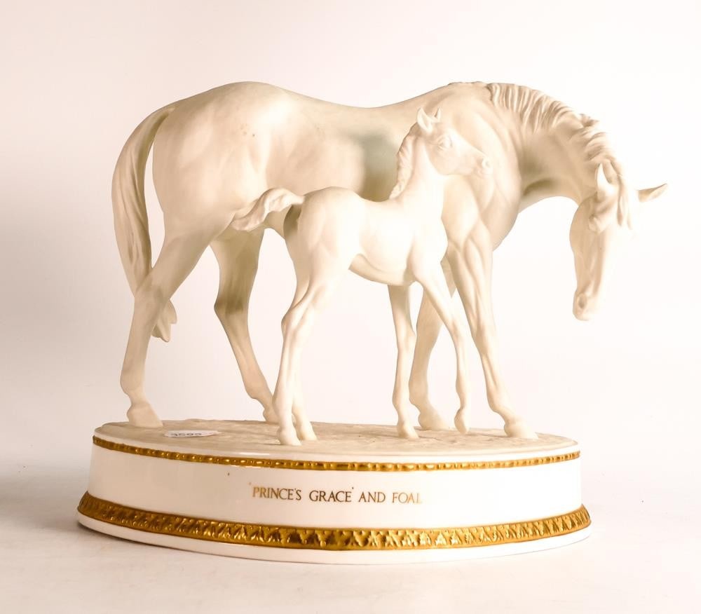 A Royal Worcester horse model of 'Prince's Grace and Foal', modelled by Doris Lindner. No.3871 24cm: A Royal Worcester horse model of 'Prince's Grace and Foal', modelled by Doris Lindner. No.3871 24cm high