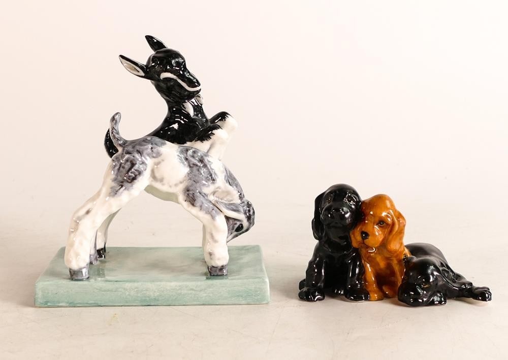 Two Royal Worcester animal figures by Doris Lindner to include Kids at Play 3153 and Spaniel Puppies: Two Royal Worcester animal figures by Doris Lindner to include Kids at Play 3153 and Spaniel Puppies 3130 height of tallest: 12cm