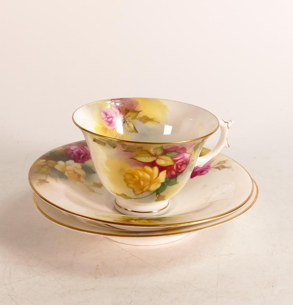 Royal Worcester hand painted Rose tea cup and saucers. Painted with yellow and red Roses. Includes (1 of 6)