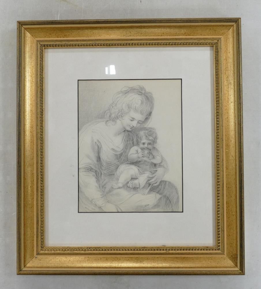 After Francesco Bartolozzi RA (1727-1815), 'Conjugal Love', pencil sketch on paper. Pencilled notes: After Francesco Bartolozzi RA (1727-1815), 'Conjugal Love', pencil sketch on paper. Pencilled notes to back of modern frame reads (English School / Pencil Sketch / Classic Style / Watermarked Paper 18