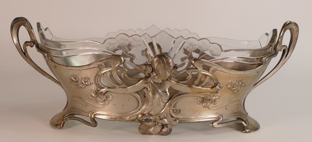 WMF silver-plated Jardiniere, early 20th century, mount is moulded as young maiden amongst floral (1 of 4)