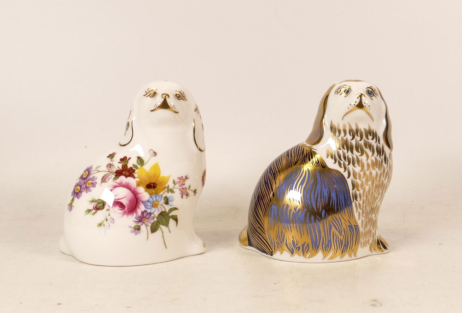 Two Royal Crown Derby paperweights Posie Spaniel & King Charles Spaniel, gold stoppers, each (1 of 1)