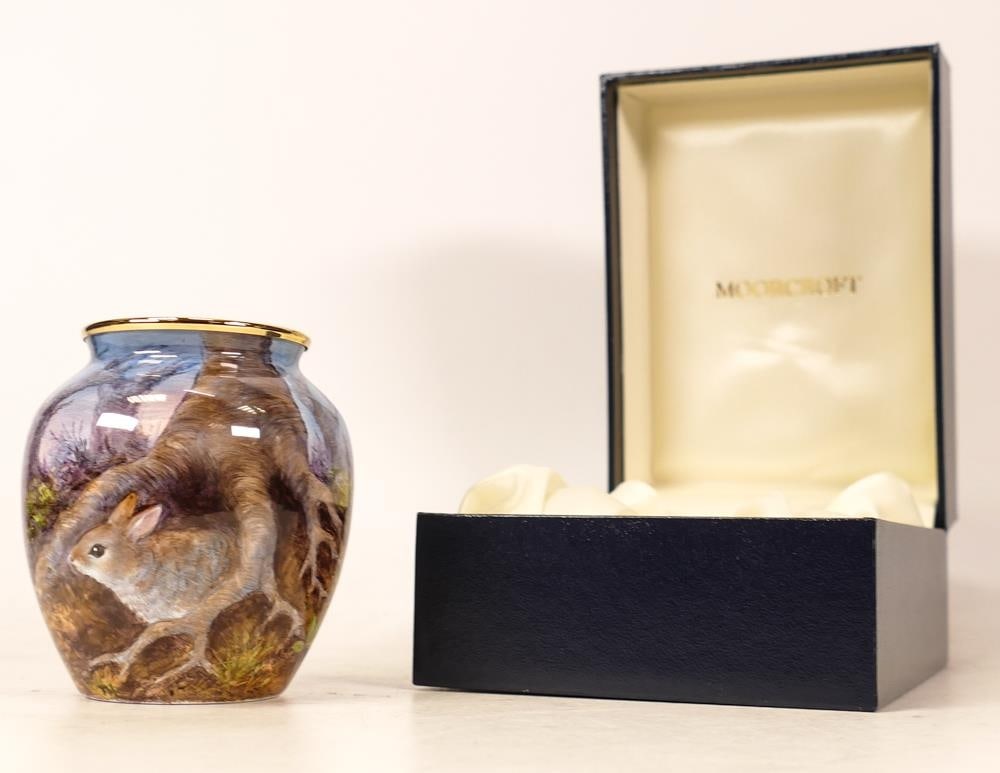Moorcroft enamel Rabbits vase by Terry Halloran, Limited edition 13/50. Boxed with certificate. (1 of 6)
