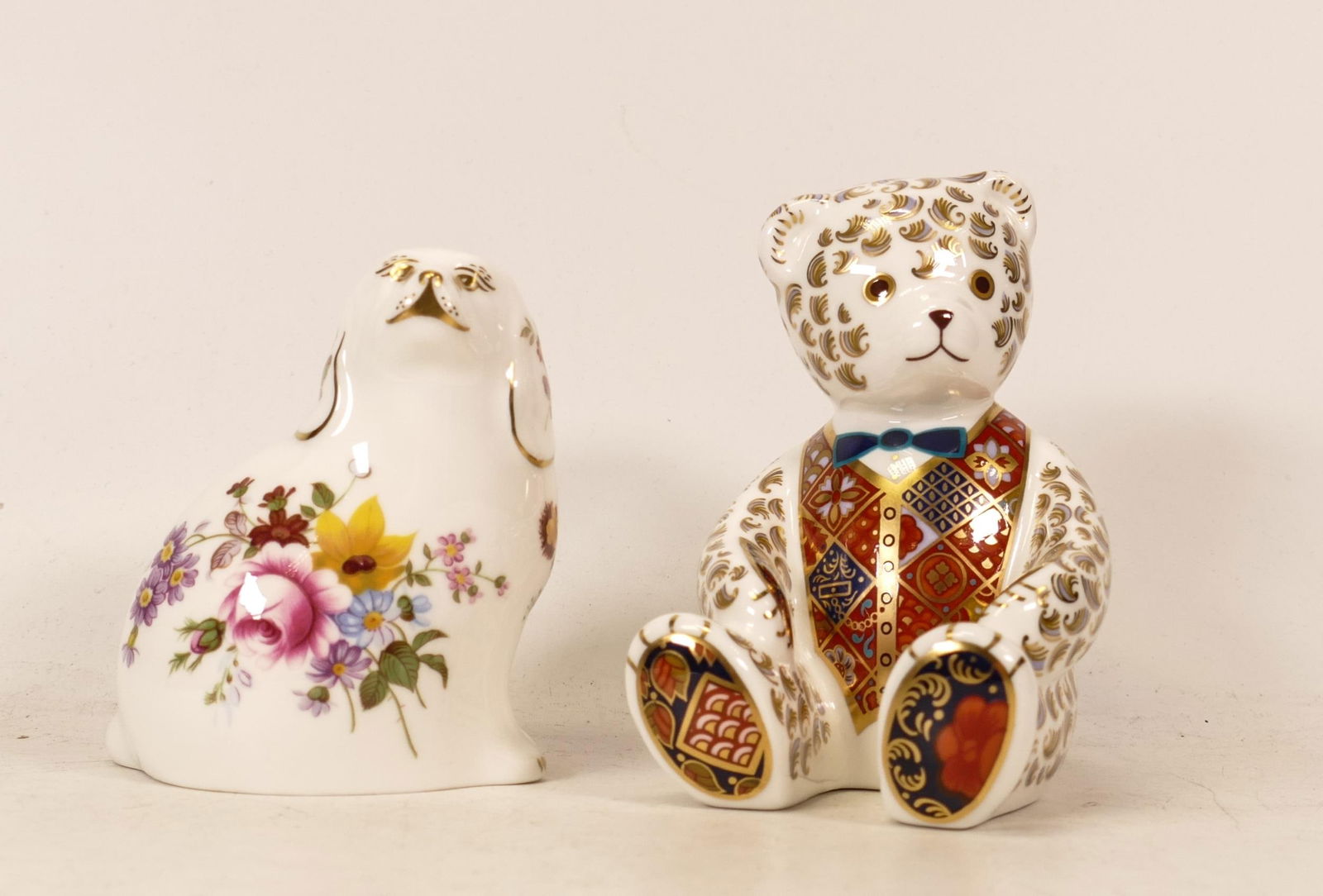 Two Royal Crown Derby paperweights Posie Spaniel & Teddy Bear, gold stoppers, each boxed (2) (1 of 1)