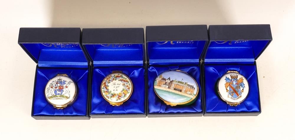 Three Kingsley enamelled boxes to include Alice in wonderland x2, Humpty Dumpty together with (1 of 6)