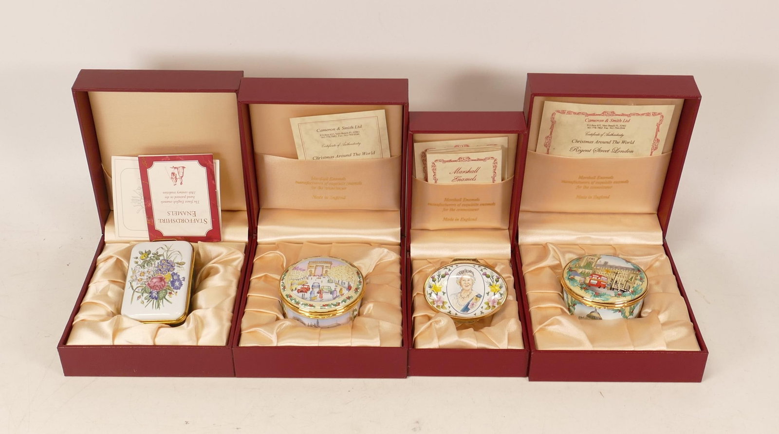 Four limited edition Marshall Enamels to include Her Majesty Queen Elizabeth The Queen Mother 27/: Four limited edition Marshall Enamels to include Her Majesty Queen Elizabeth The Queen Mother 27/500, Christmas around the world Regent Street London 27/150, Christmas around the world Champs-Elnees P